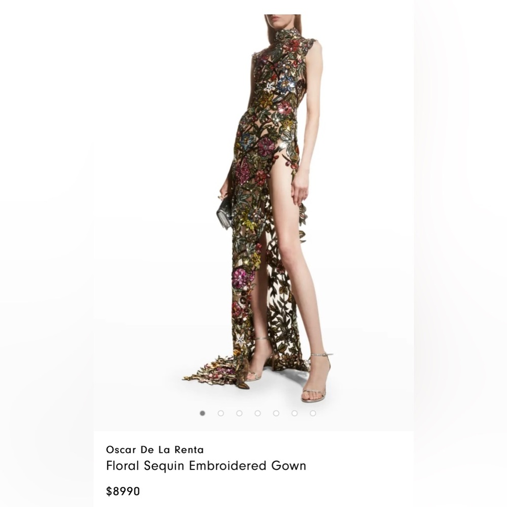 OSCAR DE LA RENTA FLORAL SEQUIN EMBROIDERED GOWN